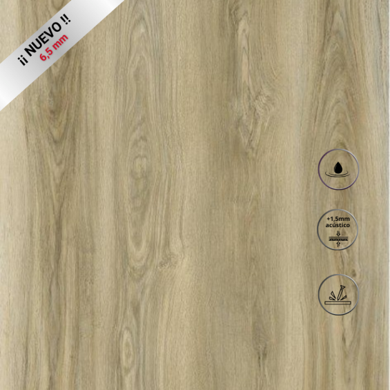 Pavimento vinílico Hiper Parquet SPC 6,5 colección Wood Vinyl modelo Roble Cream